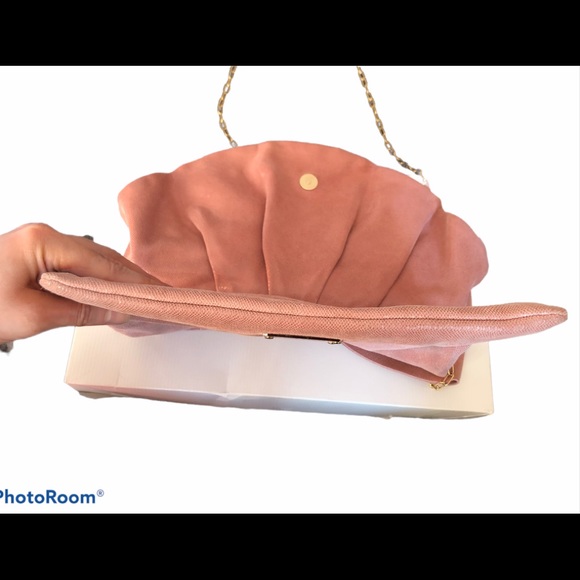 RED Valentino Shimmery Dusty Pink Bow Clutch Crossbody Bag With Gold Chain Strap - Picture 4 of 16